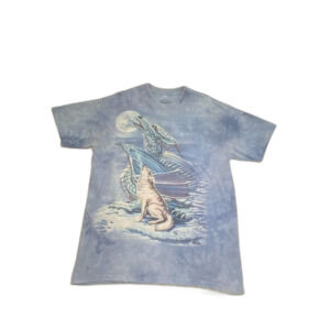 Vintage The Mountain Wolf Dragon Moon Graphic T Shirt Large Nature Fantasy Tee